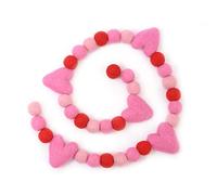 Glaciart One Pom Pom Ghirlanda - Palla di feltro di lana - 9 piedi, 30 palline, 9 cuori, 4 colori, decorazioni pompon, decorazione per asilo, bandierine
