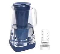 GLACIER FRESH Caraffa filtrante in vetro, 2,5 l, con membrana ultrafiltrazione aggiornata con portata 1,6 x e filtro a carbone attivo, riduce il 99% di cloro, PFOA e PFOS, coliformi, blu