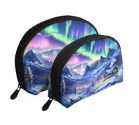 Glacier Sky Northern Lights - Beauty case da viaggio portatile, 2 pezzi, bianco, Taglia unica