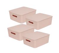 Glad Cestini portaoggetti con coperchio, set di 4 scatole di plastica impilabili con manici, contenitori decorativi per bagno e armadio, rosa, 3,1 litri