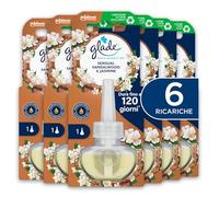 Glade Liquido Elettrico Profumatore per Ambienti con Olii Essenziali, Fragranza Gelsomino e Sandalo di Bali, Fino a 120 Giorni di Profumo, 6 Ricariche