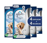 Glade Sense & Spray, Profumatore per Ambienti Refreshing Air 4 basi + 4 Ric | Combatte gli Odori degli Animali, Con Sensore di Movimento, Fragranza di Lunga Durata con Oli Essenziali, Facile da Usare