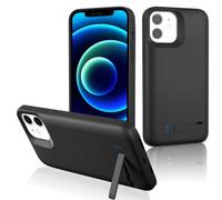 Gladgogo Coque Batterie pour iPhone 12/12 Pro(6000mAh 6.1"), Portable Coque Rechargeable avec Support, Externe Boîtier de Recharge power bank Housse Batterie, Noir