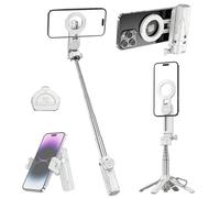 Gladgogo Supporto magnetico Bluetooth per selfie stick con Magsafe, 4 in 1, con morsetto a molla rimovibile, rotazione a 360°, mini treppiede a quattro zampe, per iPhone e Android per Vlog/foto