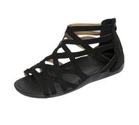 Gladiator Sandali piatti da donna con cinturino ritagliato punta aperta posteriore cerniera leggera casual estate calzature, Nero , 36 EU