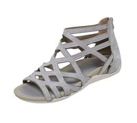 Gladiator Sandali piatti da donna con cinturino ritagliato punta aperta posteriore cerniera leggera casual estate calzature, Grigio, 36 EU