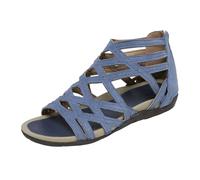Gladiator Sandali piatti da donna con cinturino ritagliato punta aperta posteriore cerniera leggera casual estate calzature, Blu, 39.5 EU