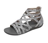 Gladiator Sandali piatti da donna con cinturino ritagliato punta aperta posteriore cerniera leggera casual estate calzature, Grigio scuro, 38 EU