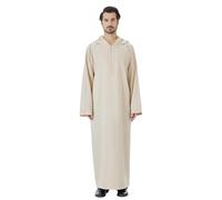 GladThink Uomo con cappuccio cerniera lunga musulmano Medio Oriente tradizionale Thobe, Beige, M