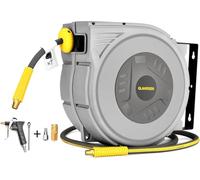 GLAHODEN Avvolgitubo retrattile chiuso per tubo dell'aria, 3/8" x 65 Ft, avvolgitubo per compressore d'aria ibrido con cavo da 1,8 m in max 300 psi, design brevettato per qualsiasi lunghezza, staffa