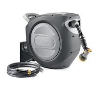 GLAHODEN Avvolgitubo retrattile da giardino 1/2 "x 47,2 m aggiornato resistente ai raggi UV resistente automatico avvolgitubo in metallo montaggio a parete 3/4" raccordo in ottone 9 ugelli modello