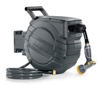 GLAHODEN Avvolgitubo retrattile da giardino, 5/8 ''x 27,4 m, resistente ai raggi UV, resistente, automatico, montaggio a parete, raccordo in ottone da 3/4'', ugello a 9 modelli, blocco di qualsiasi