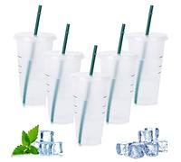 GLAITC Bicchiere Con Cannuccia e Coperchio, 5 Pezzi Riutilizzabili Cambia Colore Portatile Tazza Da Viaggio per Acqua Fredda per Bambini Adulti (710ml)