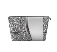 Glam argento finto glitter, Borsa da toilette Borsa per trucco Borsa per cosmetici Borsa da toilette da viaggio portatile
