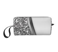 Glam Bling argento finto glitter, Borsa per il trucco Borsa per cosmetici Borsa da toilette da viaggio portatile Borsa per trucco Organizer