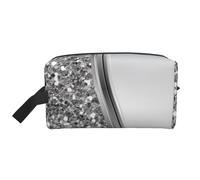 Glam Bling argento finto glitter, Borsa per il trucco Borsa per cosmetici Borsa da viaggio portatile da viaggio Borsa per trucco Organizer