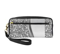 Glam Bling argento finto glitter, Borsa per il trucco Borsa per cosmetici Borsa da viaggio portatile da toilette Astuccio in pelle per donne e ragazze