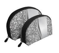 Glam Bling argento finto glitter, Borsa per trucco a conchiglia Portamonete da donna Borsa da toilette piccola Borsa per cosmetici 2 pezzi
