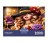 Glam Lady Rose Hat 1000 Pezzi Puzzle Vintage Glamour Style Puzzle Premium Cartone Spesso - Ultra Difficile, Relax E Creatività, Adulti 52x38cm/1000pcs