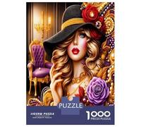 Glam Lady Rose Hat 1000 Pezzi Set Puzzle Vintage Glamour Style Puzzle Cartone Premium - Anti-stress E Decorazione, Regalo Donne, Uomini E Bambini, Sviluppo Cognitivo 38x26cm/1000pcs