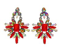 Glam - Orecchini pendenti da donna, con strass rossi, scintillanti e iridescenti, leggeri, ideali per la festa della mamma, matrimoni e feste, regalo per lei