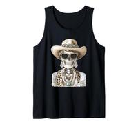 Glam Skeleton con Cappello da Cowboy Gotico Occidentale Halloween Canotta