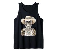 Glam Skeleton con Cappello da Cowboy Gotico Occidentale Halloween Canotta