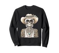 Glam Skeleton con Cappello da Cowboy Gotico Occidentale Halloween Felpa