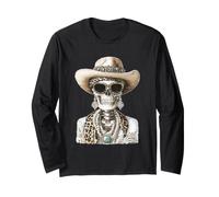 Glam Skeleton con Cappello da Cowboy Gotico Occidentale Halloween Maglia a Manica