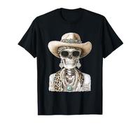 Glam Skeleton con Cappello da Cowboy Gotico Occidentale Halloween Maglietta