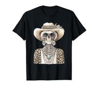 Glam Skeleton con Cappello da Cowboy Gotico Occidentale Halloween Maglietta