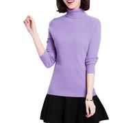 Glamexx24 Maglione da donna, tinta unita, a maniche lunghe, a collo alto, casual, lavorato a maglia fine, viola chiaro, S / M