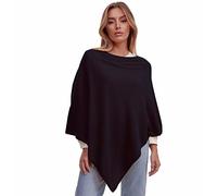 Glamexx24 Poncho da donna a maglia, tinta unita, lavorato a maglia fine, XXL, maglione a tracolla, eleganza stile e comfort per la primavera e l'autunno Made in Italy, Nero , Large-X-Large