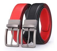 Glamicci Cintura reversibile in vera pelle, regolabile e tagliata su misura, elegante design 2 in 1 per uomini e donne, larghezza 33-34 mm, cintura versatile per abiti e casual, nero/rosso, Large: Up