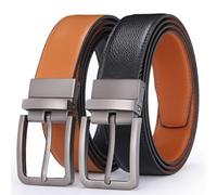 Glamicci Cintura reversibile in vera pelle, regolabile e tagliata su misura, elegante design 2 in 1 per uomini e donne, larghezza 33-34 mm, cintura versatile per abiti e casual, nero/marrone chiaro.,