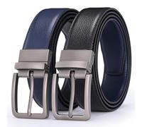 Glamicci Cintura reversibile in vera pelle, unisex, larghezza 33-34 mm, cintura 2 in 1, cinghia regolabile per adattarsi, nero/blu, Medium: Up to 34”Waist Trim to adjust