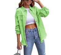 Glamidea Giacca in Jeans Strappata Revers per Donna a Maniche Lunghe Monocolore con Bottoni Giacca di Transizione Ampia ed Elegante con Tasche e Orlo Sfilacciato Moda per Il Tempo Libero