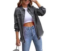 Glamidea Giacca in Jeans Strappata Revers per Donna a Maniche Lunghe Monocolore con Bottoni Giacca di Transizione Ampia ed Elegante con Tasche e Orlo Sfilacciato Moda per Il Tempo Libero