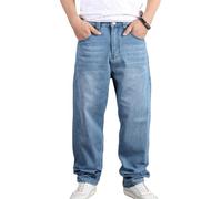 Glamidea Jeans Blu per Uomo con Bottoni e Tasche Straight Basic Jeans Largo Pantaloni Cargo Eleganti Hip Hop Pantaloni Casual da Jogging Abbigliamento Streetwear