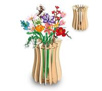 Glamifyr 1 vaso per fiori Lego, puzzle in legno, bouquet di fiori, vaso in legno per rose, fiori di ciliegio, girasoli, tulipani, narcisi, loto, vasi di fiori, 20 x 15 cm