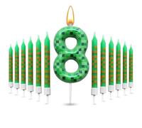 Glamifyr 13 candele 8 compleanno ragazzo, decorazione torta ragazzo candele di compleanno numero 8, candele verdi Pixel candele di compleanno candela 8 compleanno ragazza cartone animato gioco tema