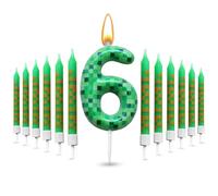 Glamifyr 13 candele per 6 compleanno ragazzo, decorazione per torte 3D per ragazzi candele di compleanno con numeri 6, candele verdi Pixel candele di compleanno candela 6 compleanno ragazza cartone