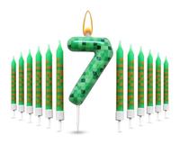 Glamifyr 13 candele per 7 compleanno ragazzo, decorazione per torta 3D, numeri 7, candele verdi pixel, candele di compleanno, 7 compleanno, ragazze, cartone animato, temi per feste di torta