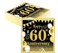 Glamifyr 40 Pezzi 60 Anni Tovaglioli Compleanno Tovaglioli di Carta oro Nero per Fascia 60 Anni uomo Festa Tovaglioli di Carta Decorati di Decorazioni Compleanno 60 anni Uomo Tovaglioli Carta