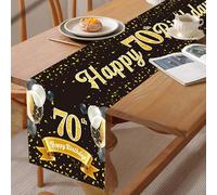 Glamifyr Runner da tavola nero oro per il 70° compleanno - Happy 70th Birthday runner da tavolo per uomini e donne, 180 x 35 cm