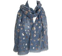 GlamLondon Sciarpa da donna con stampa di zampe, in lamina metallizzata, animali, gatti, cani, zampe, glitter, sciarpe, blu navy, L