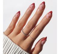 Glamnetic Press on Nails Cherry Bomb unghie finte con punte rosse lucide francesi e accenti di ciliegia 3D su base semitrasparente, qualità da salone, 15 misure, 30 pezzi con colla