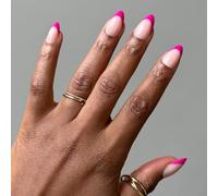 Glamnetic Press On Nails - Raspberry Sorbet | Semi-Transparent Dark Pink Magenta French Tip Short Almond Fake Nails in a Glossy Finish, Salon Quality | 15 Sizes - 30 Nail Kit