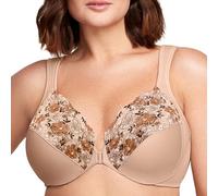 Glamorise Wonderwire Fermeture Frontale Armature #1245 Plunge Bra, Opaque, Stampa caffè, 105C Donna