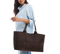 Glamorous - Borsa shopping grande in camoscio sintetico color marrone scuro-Blu No Size